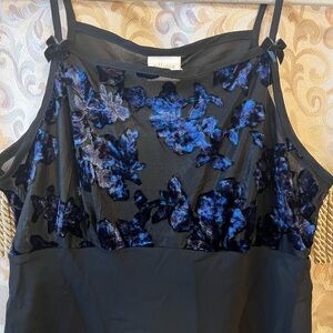 Black and Blue Floral Velvet Slip Dress